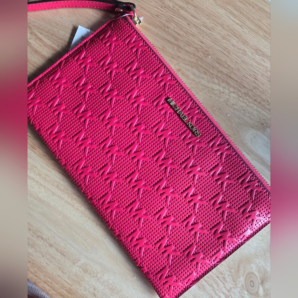 Michael Kors Vibrant Pink Embossed Wristlet